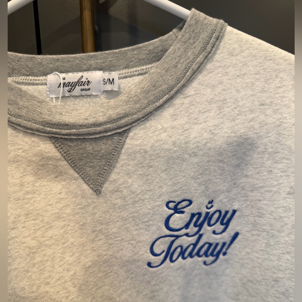 Mayfair 'Enjoy Today' Cream & Gray Graphic Sweatshirt - Picture 6 of 7